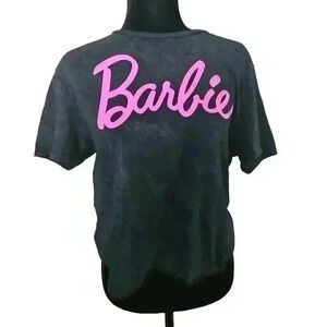 Barbie Womens Black and Pink Cropped Crew Neck Licensed Short Sleeve Tee M
